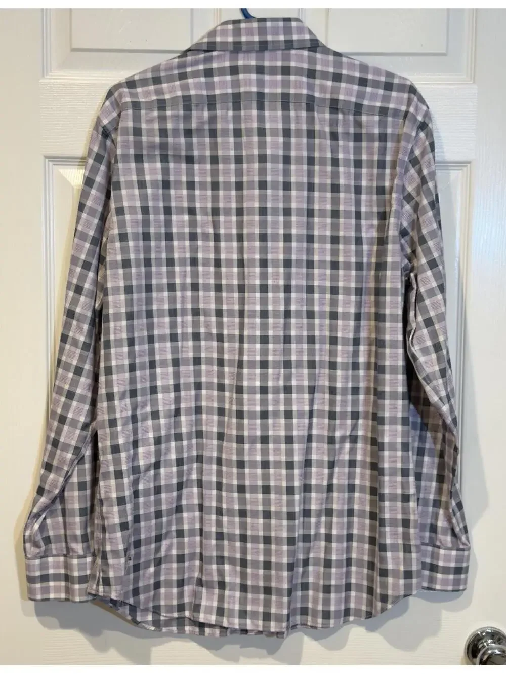 Banana Republic shirt Men L Non-Iron Tailored Slim Fit purple gray Check Pattern